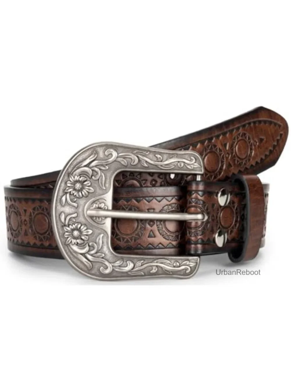 Vintage Carved Buckle PU Leather Western Belt